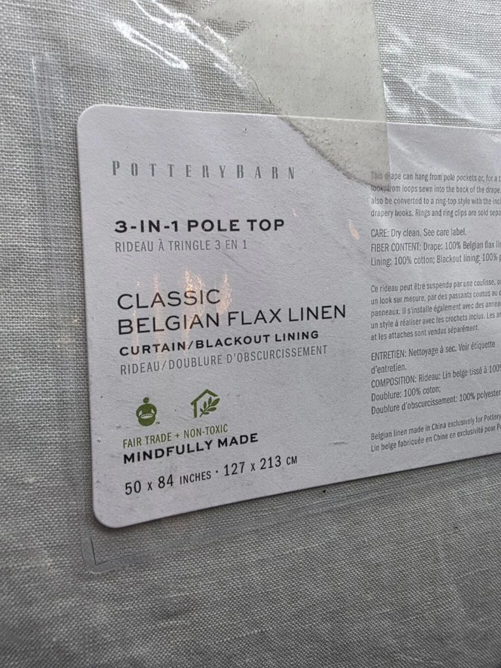 Pottery Barn Belgian Flax Linen BlkOut Curtain Pair 50x 84 Ivory New 3-in-1 Pole